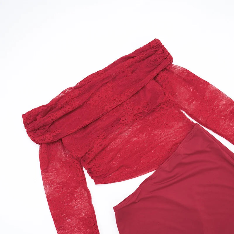 Off-the-shoulder maxi dress with lace and slit - LOLA