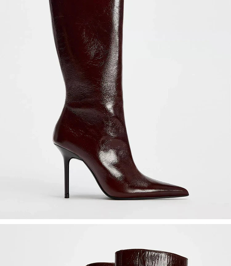 מגפי עקב שפיץ גבוהים דמוי עור - Juliette