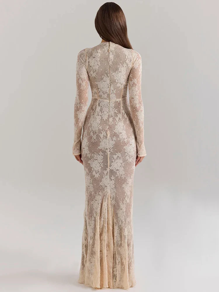 שמלת מקסי תחרה צנועה תחתית אטומה - ארבל