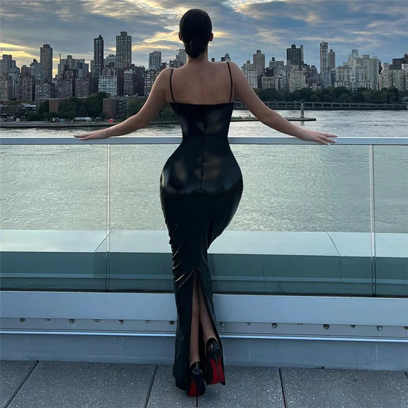 שמלת עור מקסי בעיצוב מיוחד - מישל