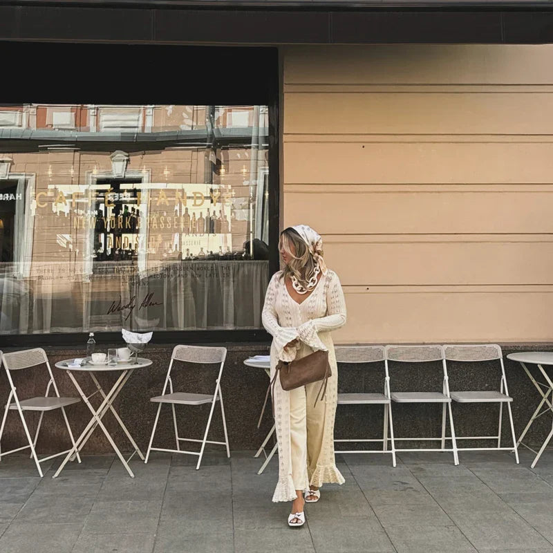 שמלת / עליונית מקסי קרושה סרוגה סגירת כפתורים - דוון