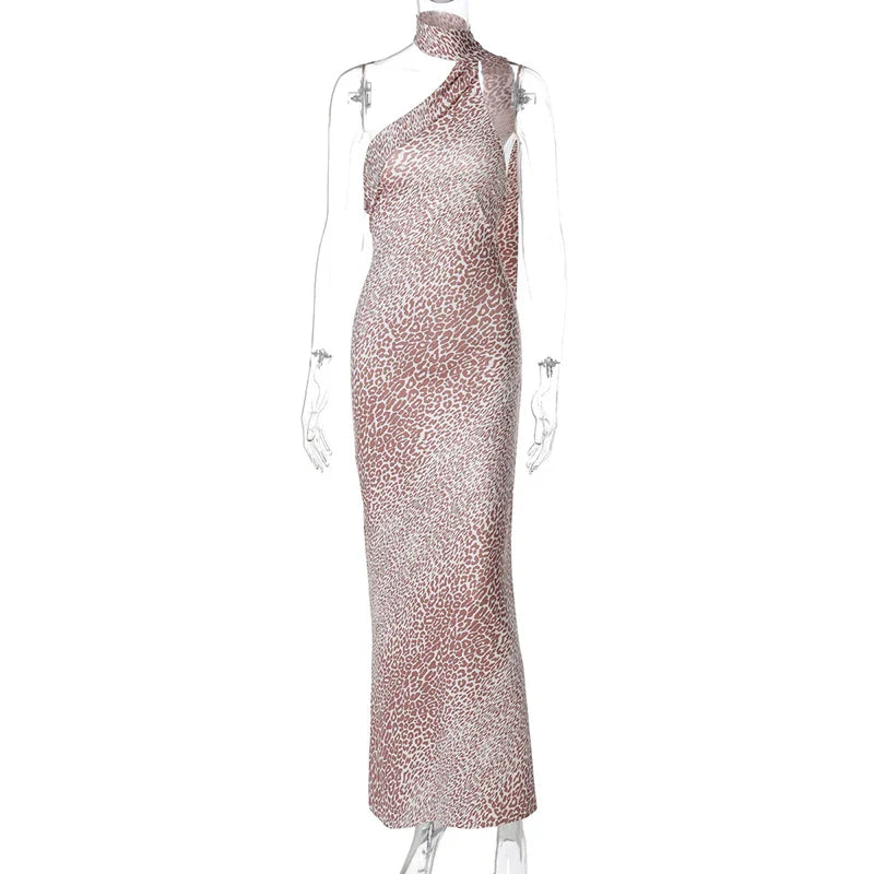 שמלת מקסי מנומרת בעיצוב קשירה בצוואר - אמזונה