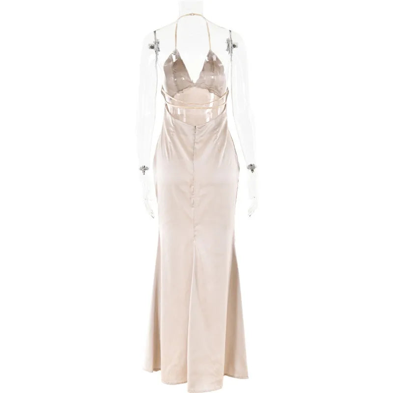 שמלת מקסי סאטן מחשוף V בגזרת בת ים - נטליה