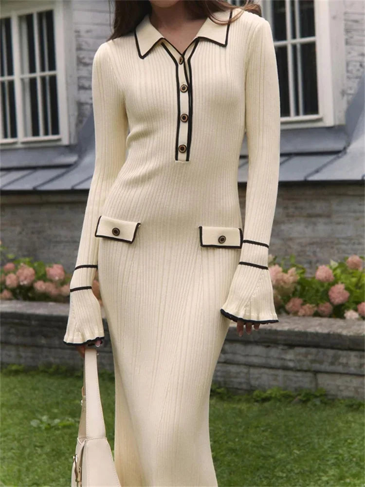 שמלת מקסי / מיני סרוגה בעיצוב אירופאי - Marceline