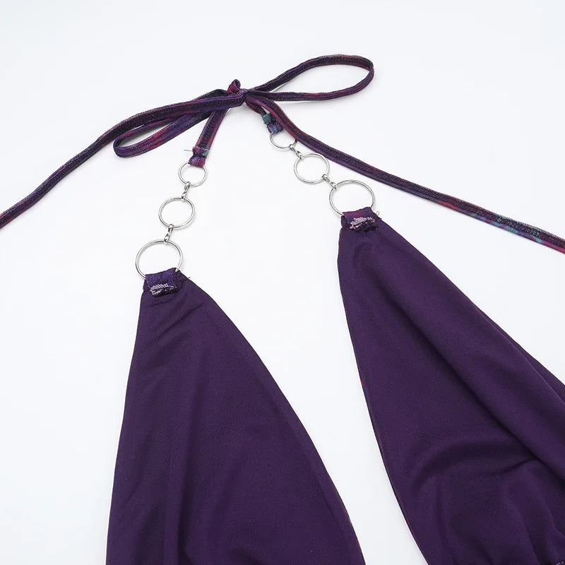 שמלת מקסי רשת קיצית קשירה בצוואר בעיטור חישוקי אבזם - אמאיה