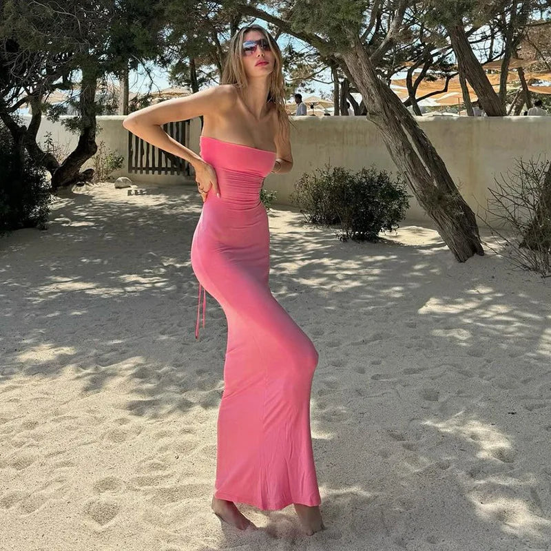 שמלת מקסי סטרפלס צמודה  - ירין