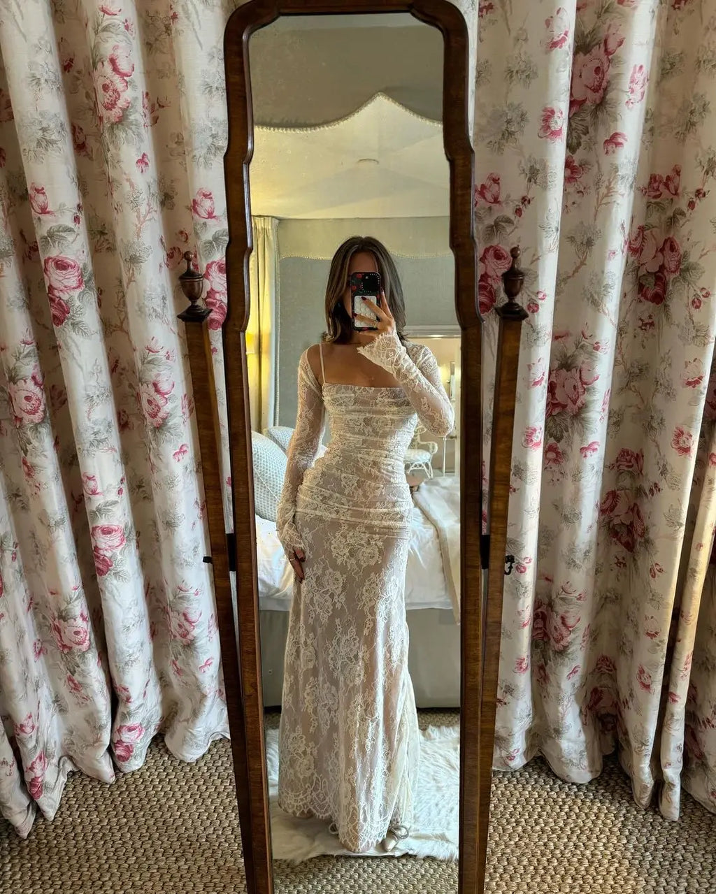 שמלת מקסי אלגנטית תחרה בשילוב עליונית שרוולי תחרה - איליה