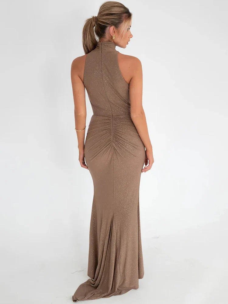 שמלת מקסי נצנצים גולף בעיטור קיפולים - ADELA