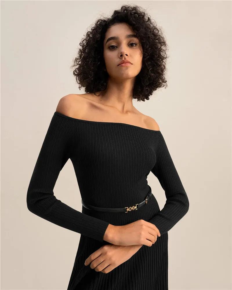 שמלת מידי סרוגה בגזרת A כתפיים חשופות - MILIAN