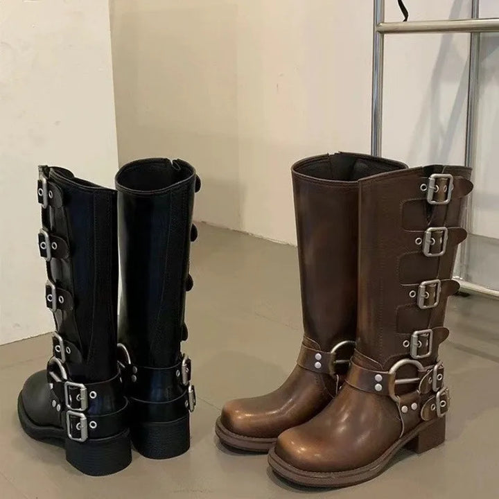 Faux leather boots with belt buckles - Tennessee