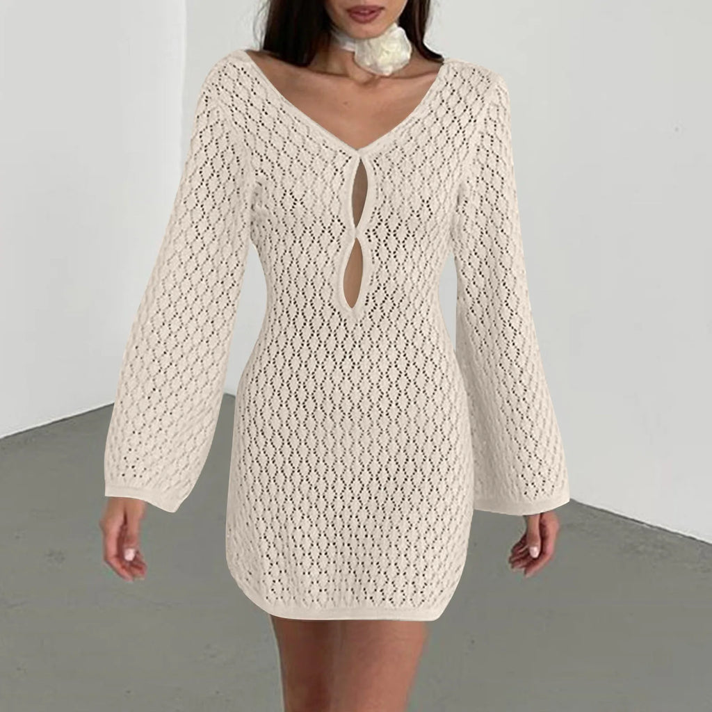 שמלת מיני חוף סרוגה גב פתוח  - Keira