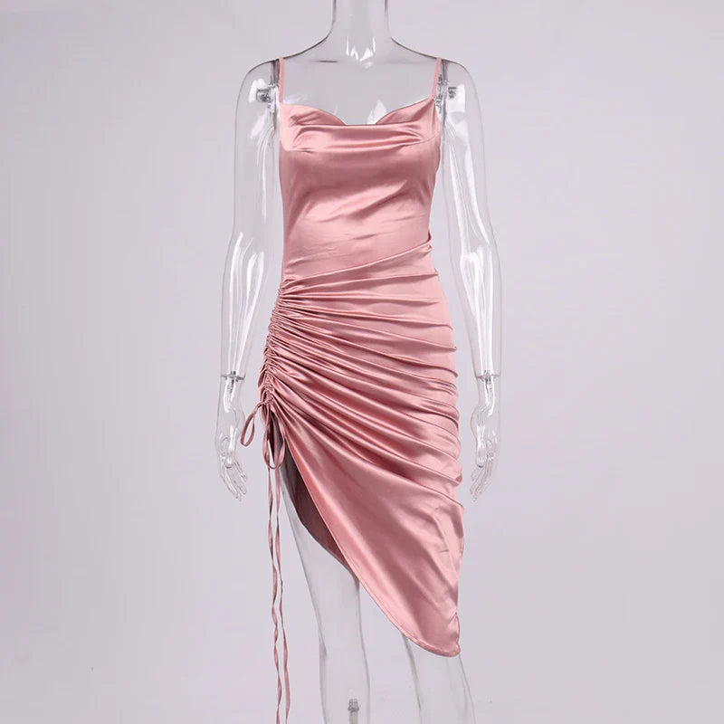 שמלת מידי כיווצים סאטן - ליס