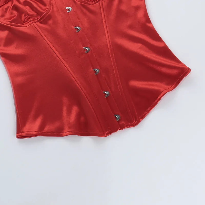 Satin Crop Top with Buttons - Sienna