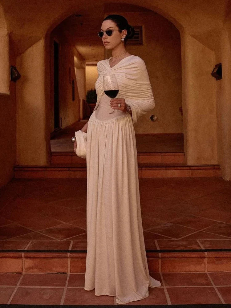 שמלת מקסי ערב אלגנטית בעיצוב כיווצים - מושקא