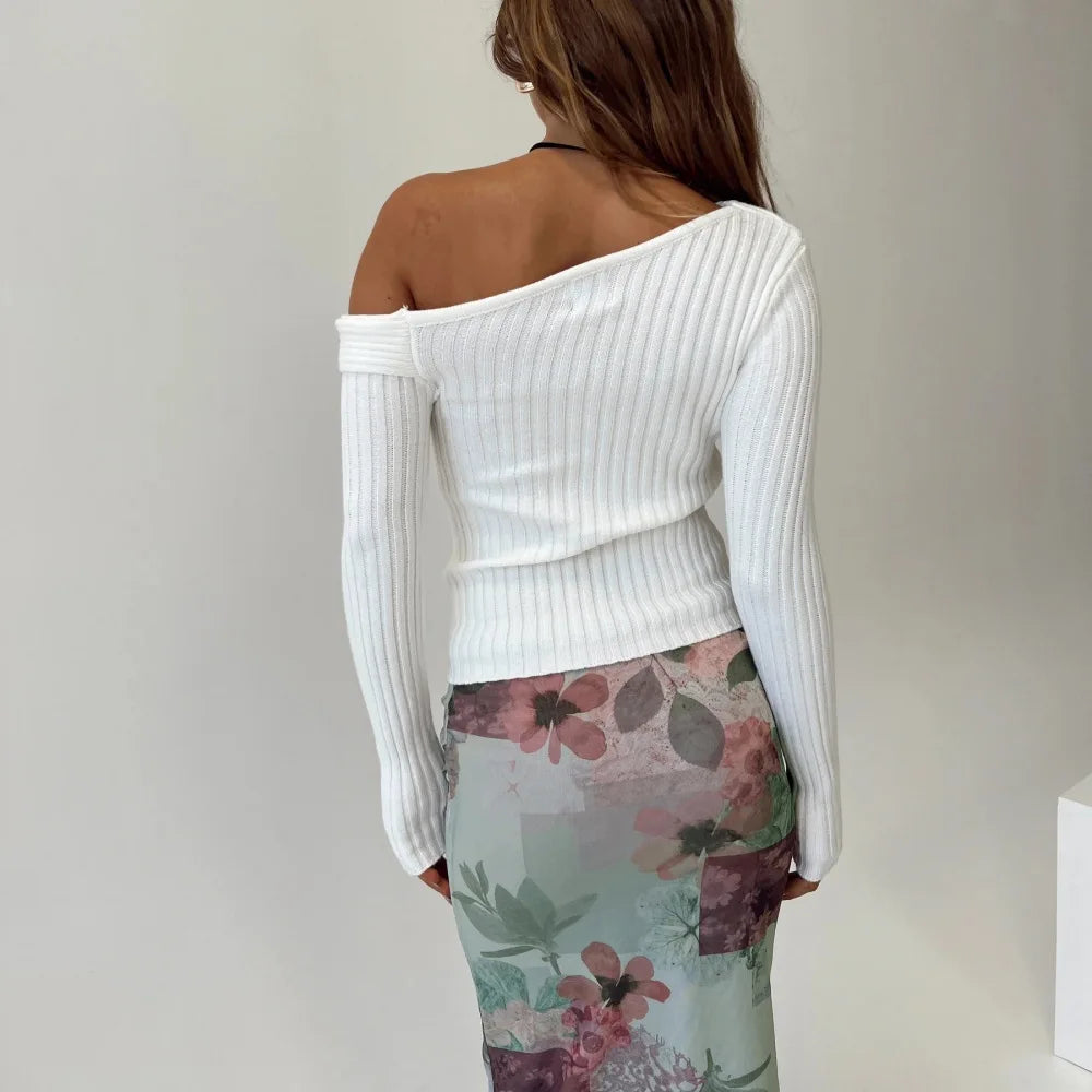 סריג צווארון אסימטרי כתף חשופה - פיירי