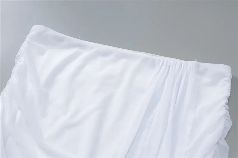 סט שני חלקים חצאית מיני כיווצים בעיטור שובל וחולצת רשת בעיצוב כיווצים - בריטני