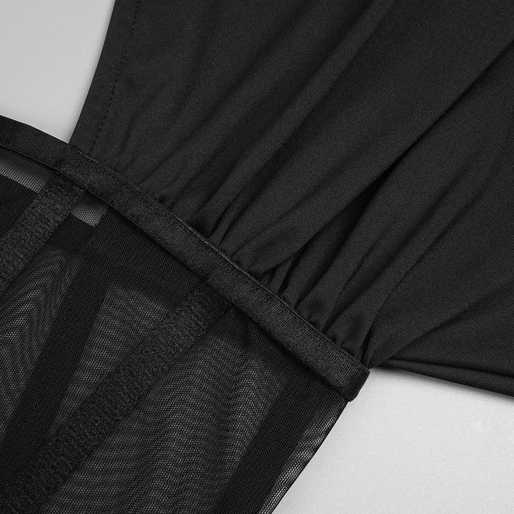 Maxi dress with a slit design and a mesh bodice with a diamond buckle - AMOR