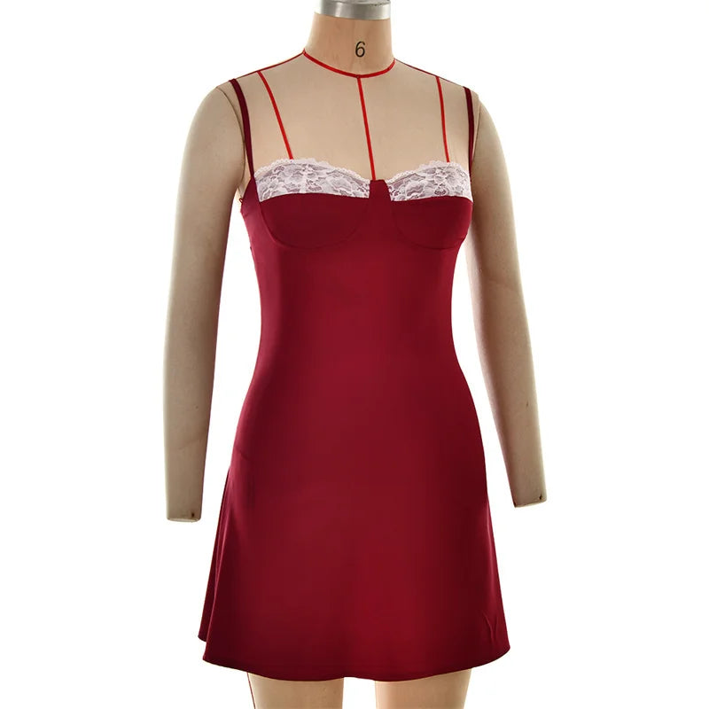 Satin mini dress with lace trim - Karin