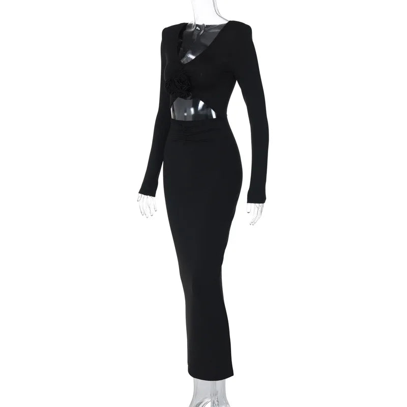 שמלת מידי אלגנטית בעיטור פרח ופתח - חוליה