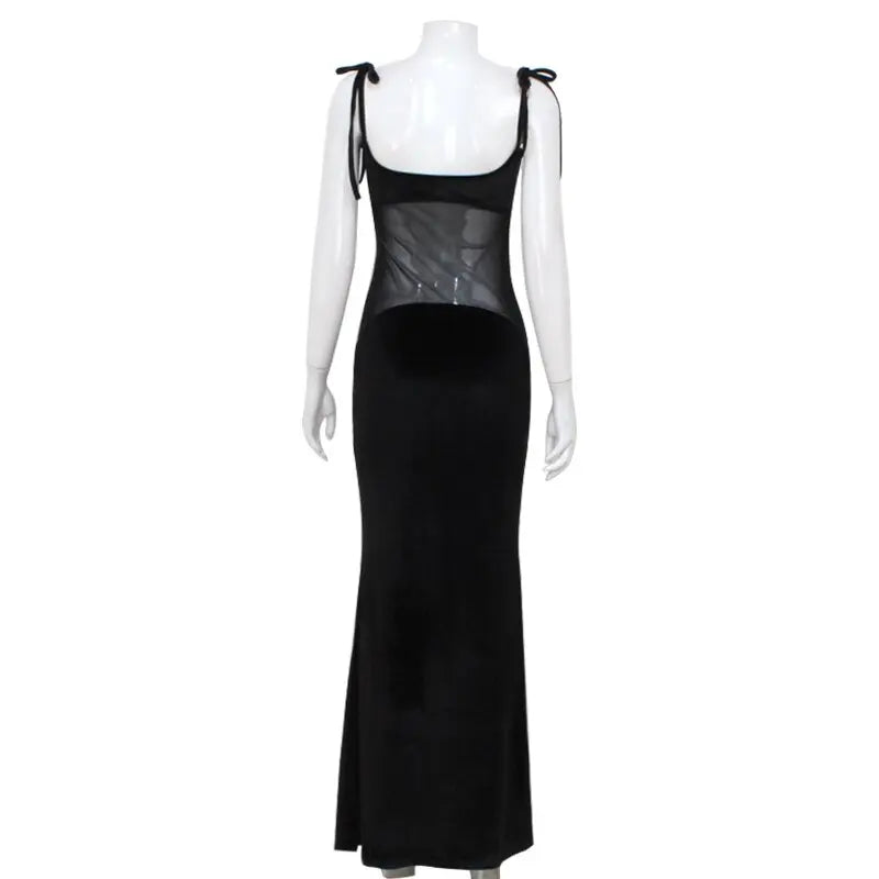 שמלת מקסי בעיצוב קשירה בכתפיות בעיטור רשת - Giovanna