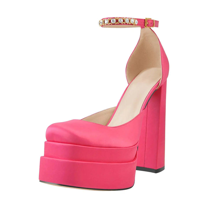 Platform doll shoes in silk satin fabric decorated with diamonds - Melis