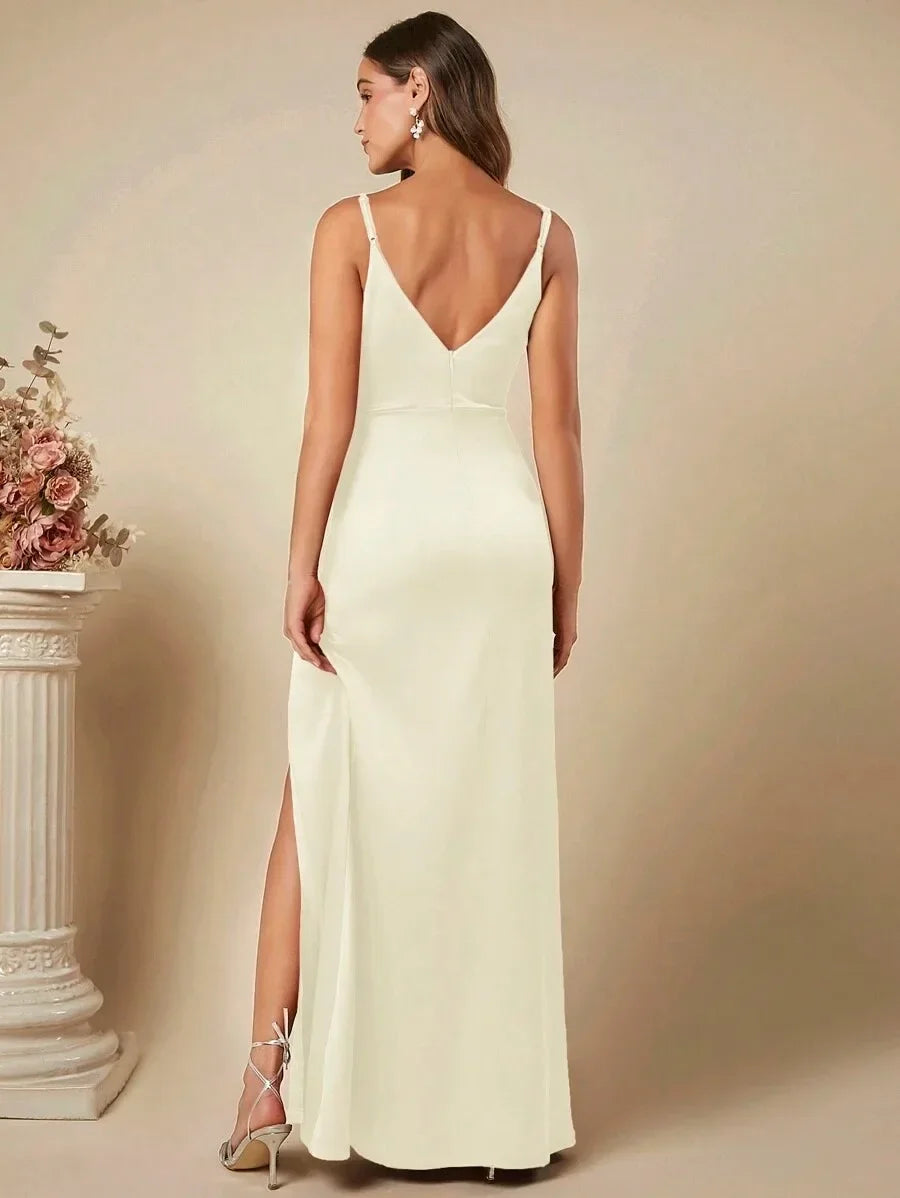 שמלת מקסי סאטן אלגנטית בעיטור שסע - ריינה