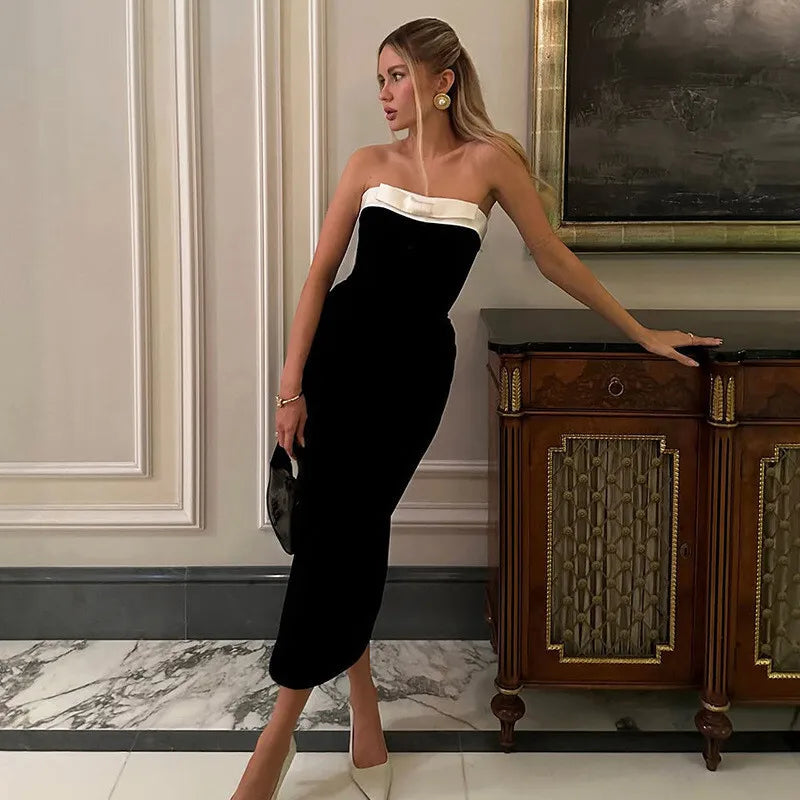 שמלת מידי סטרפלס אלגנטית בעיטור פפיון - MORA