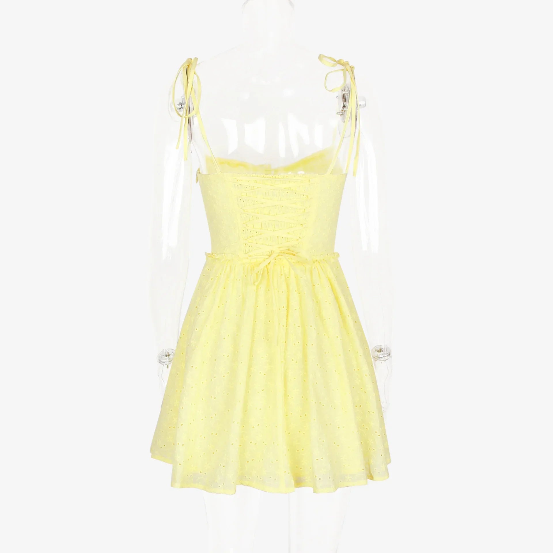 שמלת מיני בגזרת A בעיטור רקמה קשירה בכתפיות - GAYA