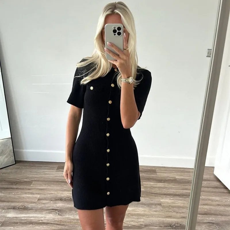 שמלת מיני סרוגה בעיטור כפתורים - Mary