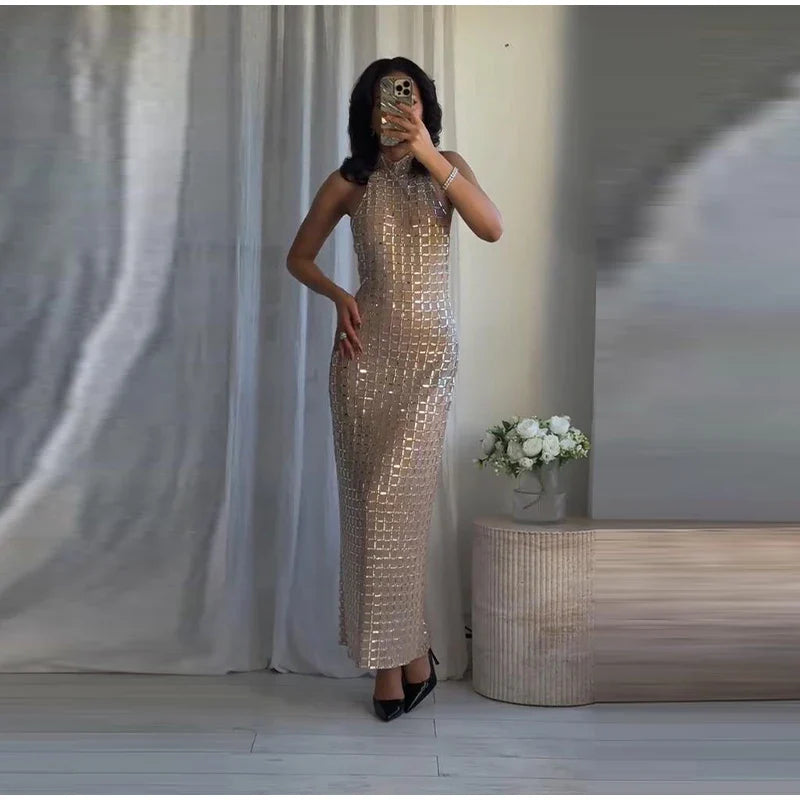 Strapless top/mini skirt/maxi dress/maxi dress with sparkling rhinestones