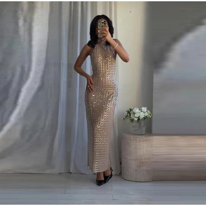 Strapless top/mini skirt/maxi dress/maxi dress with sparkling rhinestones