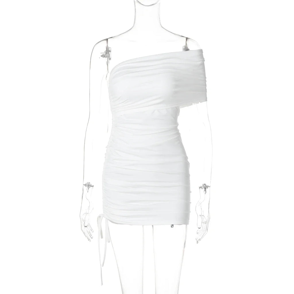 שמלת מיני צמודה כיווצים כתפייה אחת - PIXY