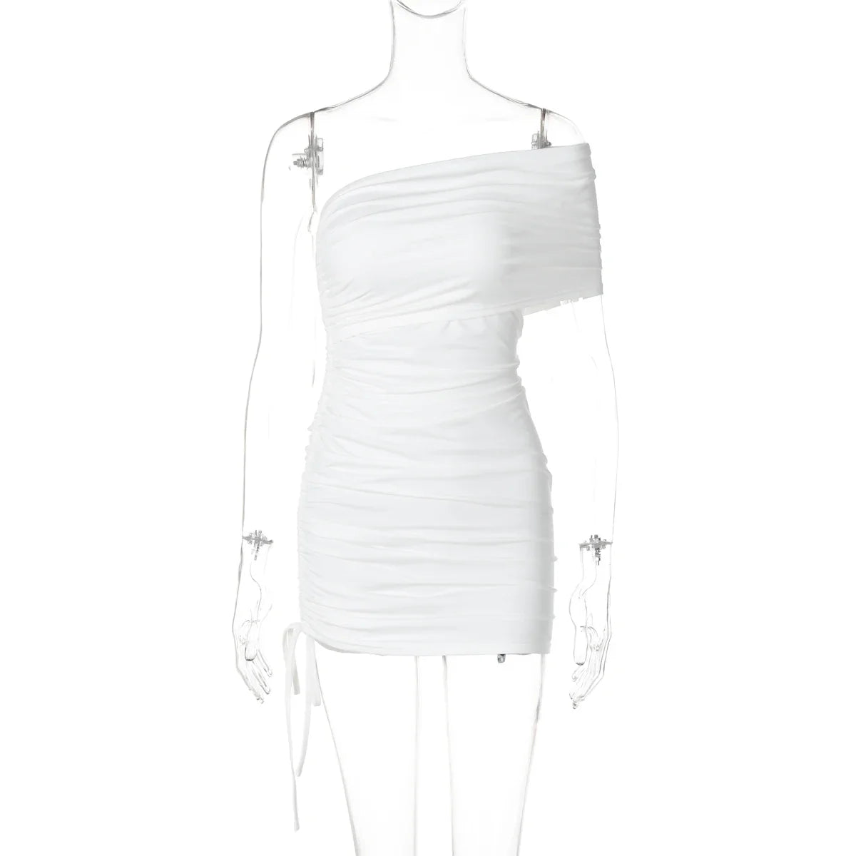 שמלת מיני צמודה כיווצים כתפייה אחת - PIXY