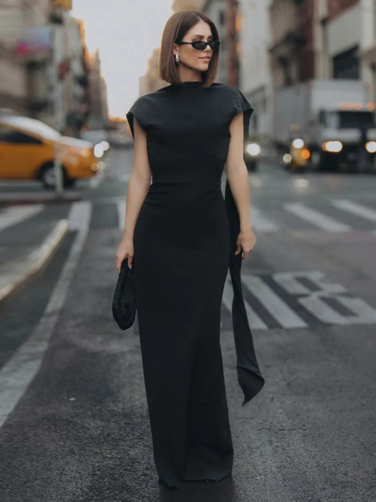 שמלת ערב מקסי אלגנטית גב פתוח בעיטור שובלים - עטרת