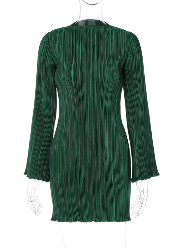 שמלת מיני בד קרפ מבריק  - וונדה