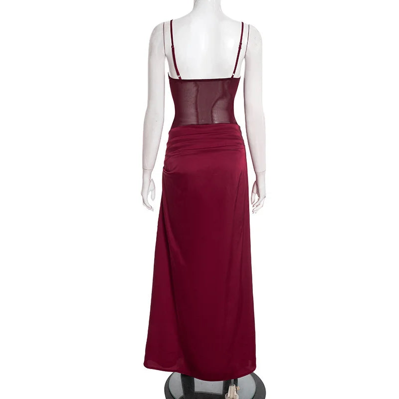 Satin Maxi Dress with Mesh Design - Jordan
