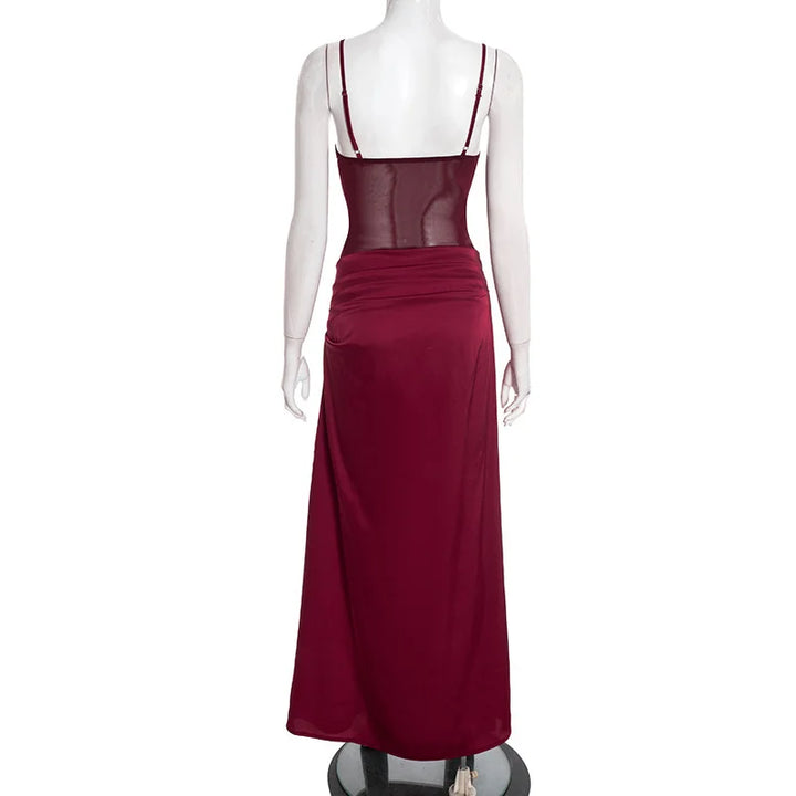 Satin Maxi Dress with Mesh Design - Jordan