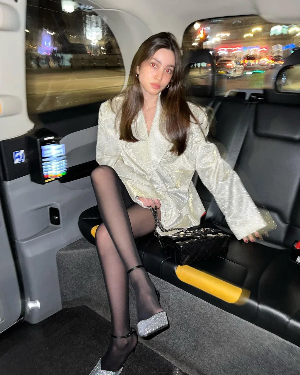 חליפת נצנצים 3 חלקים גוזיה בלייזר ומכנסיים גזרה גבוהה ארוכים - פאשה