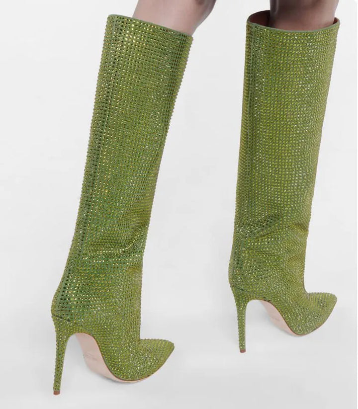 High-heeled pointed-toe boots with glittery rhinestones - Josie