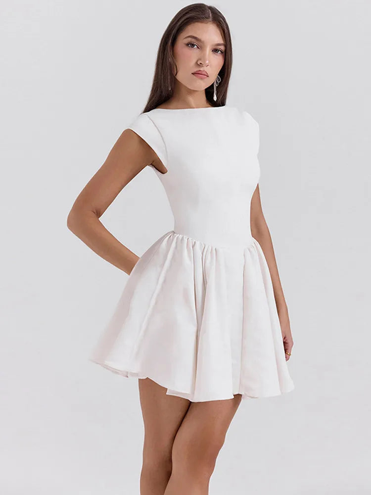 שמלת מיני בד פשתן בגזרת A גב פתוח - מרלין