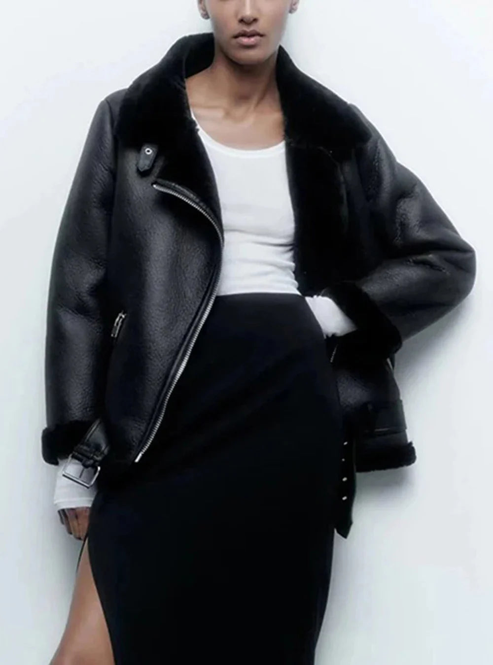 מעיל עור פרווה פנימית - אלנה