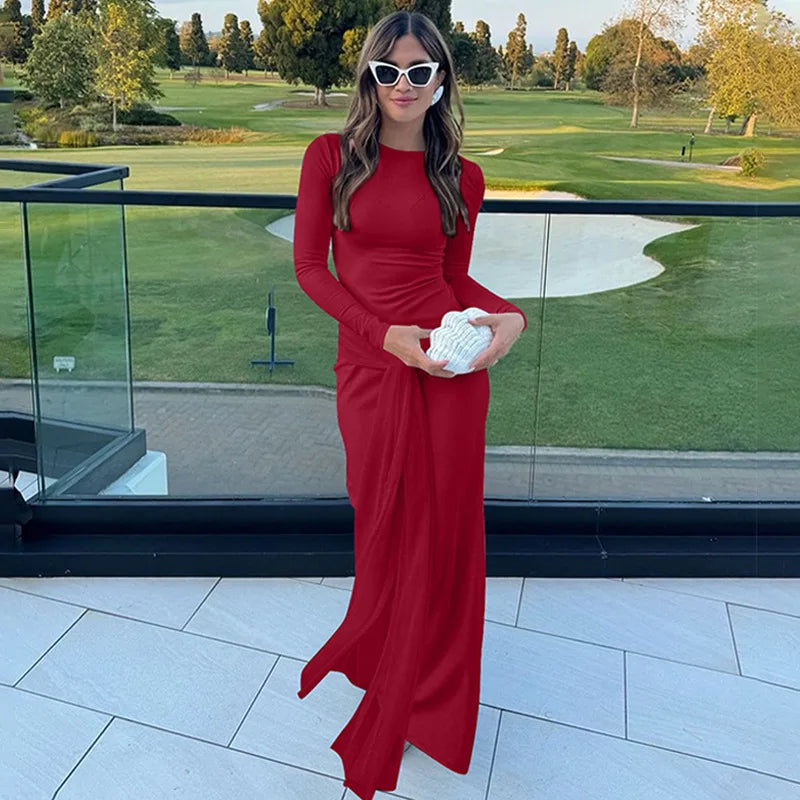 שמלת מקסי צנועה בעיצוב קשירה - מייפל