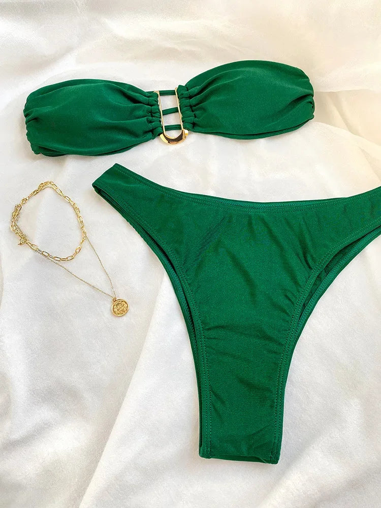 בגד ים סטרפלס גזרה גבוהה - ARIEL