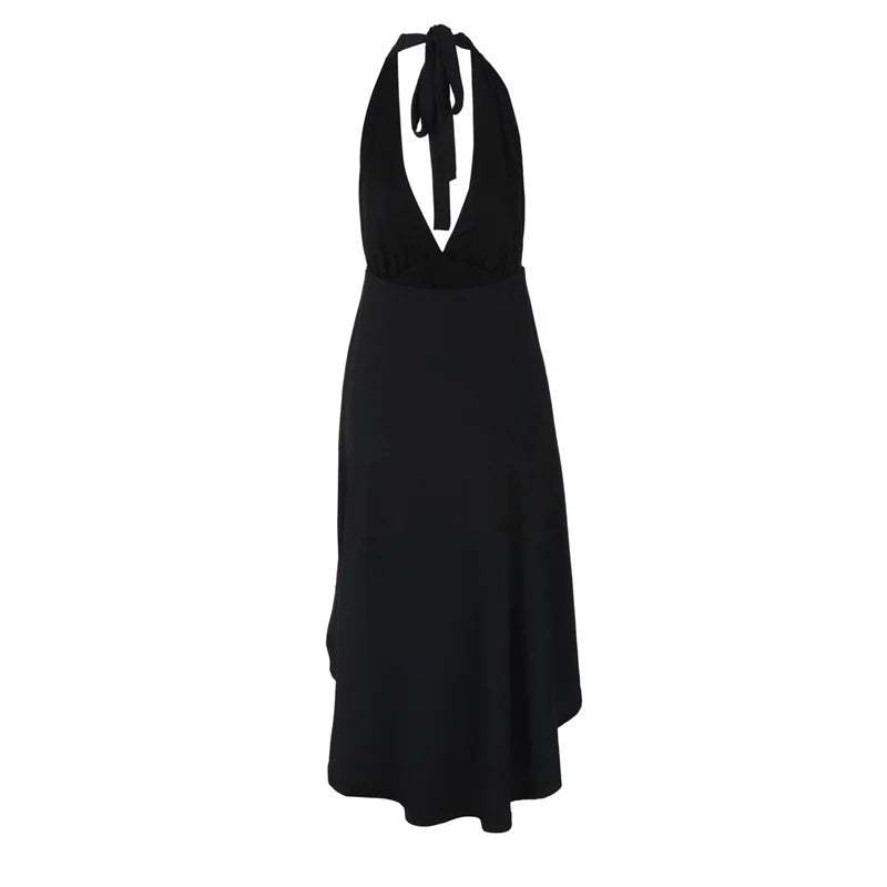 שמלת מידי אסימטרית קשירה בצוואר גב פתוח בעיטור אבזם - ליאון