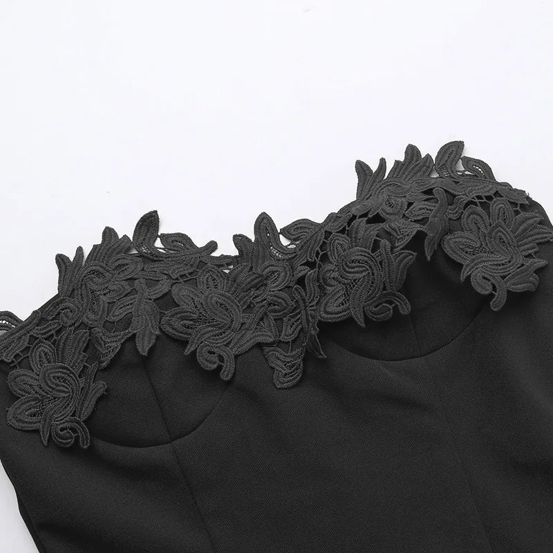 שמלת מיני סטרפלס בעיטור רקמת פרחים - LINDA