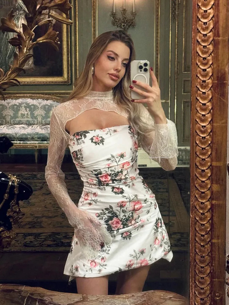 שמלת מיני פרחונית בעיטור תחרה - סיגל