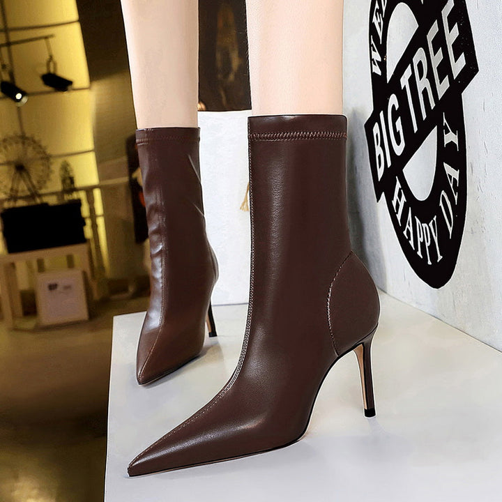 Faux leather heeled boots with warm fur lining - DORI