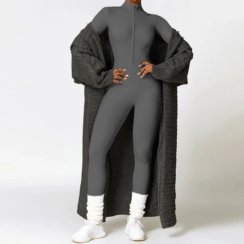 אוברול קצר/ ארוך ספורטיבי צמוד בד מחטב סגירת רוכסן -  Andi