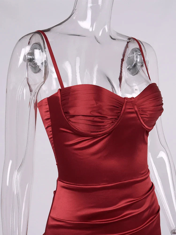 שמלת מקסי סאטן אלגנטית שסע עמוק - ונסיה