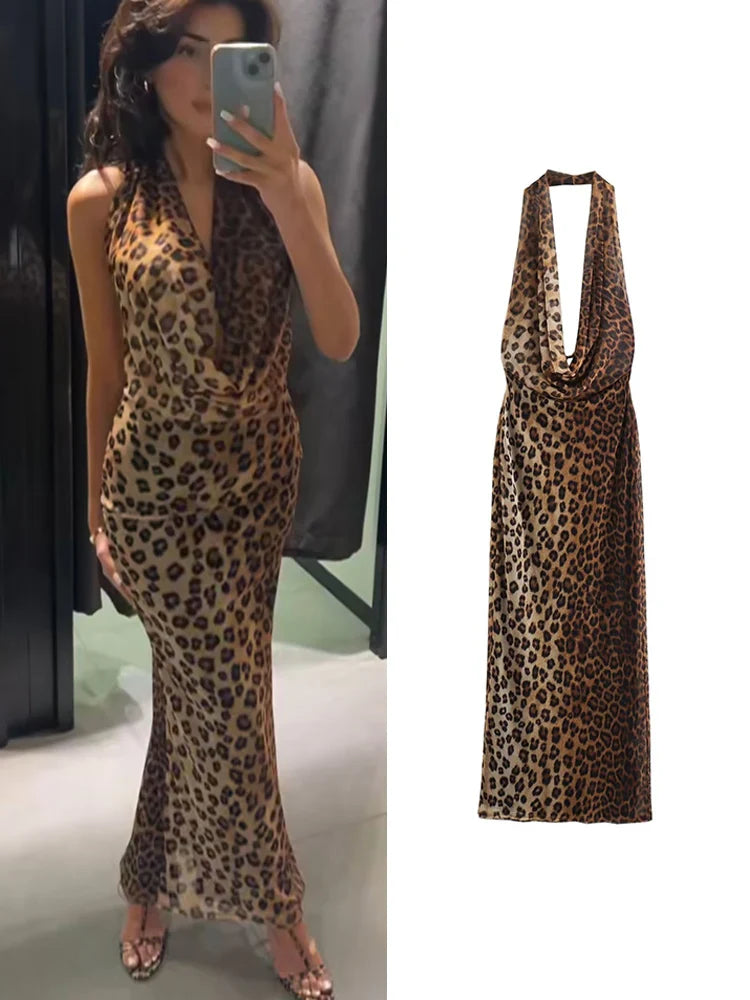 שמלת מקסי שיפון מנומרת בעיצוב צווארון נופל - טיירה